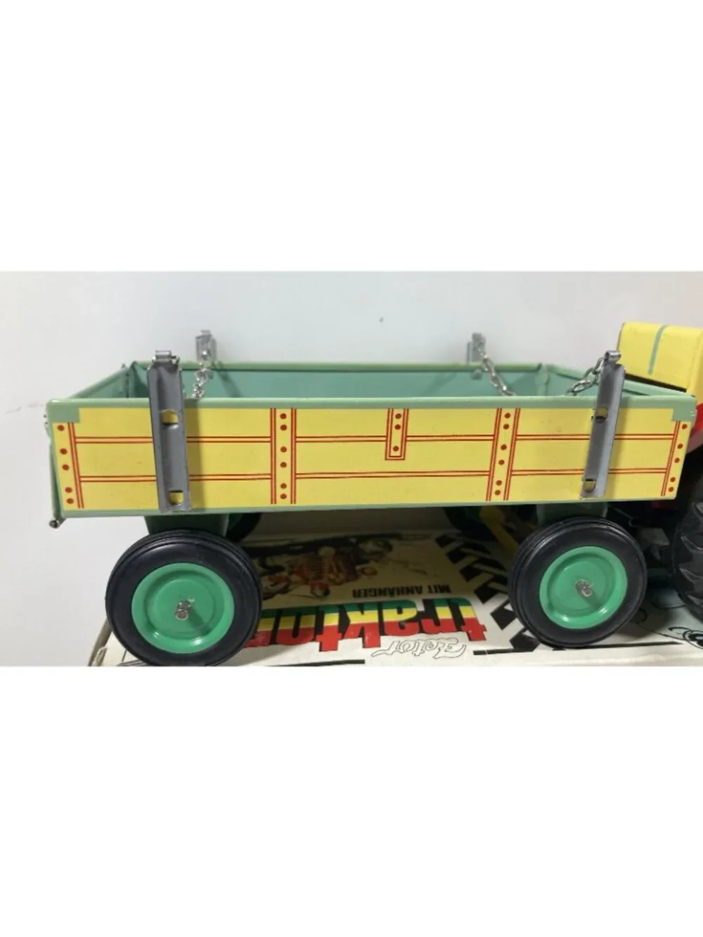 Vintage Kovap Zetor Czechoslovakia Tin Wind Up Toy Tractor & Trailer Used w/Box